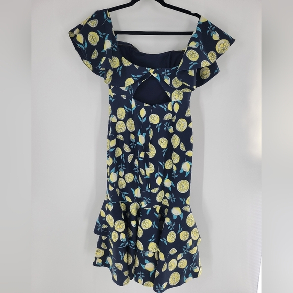 Fame and Partners lemon print off shoulder dress Size 4 - Picture 3 of 6